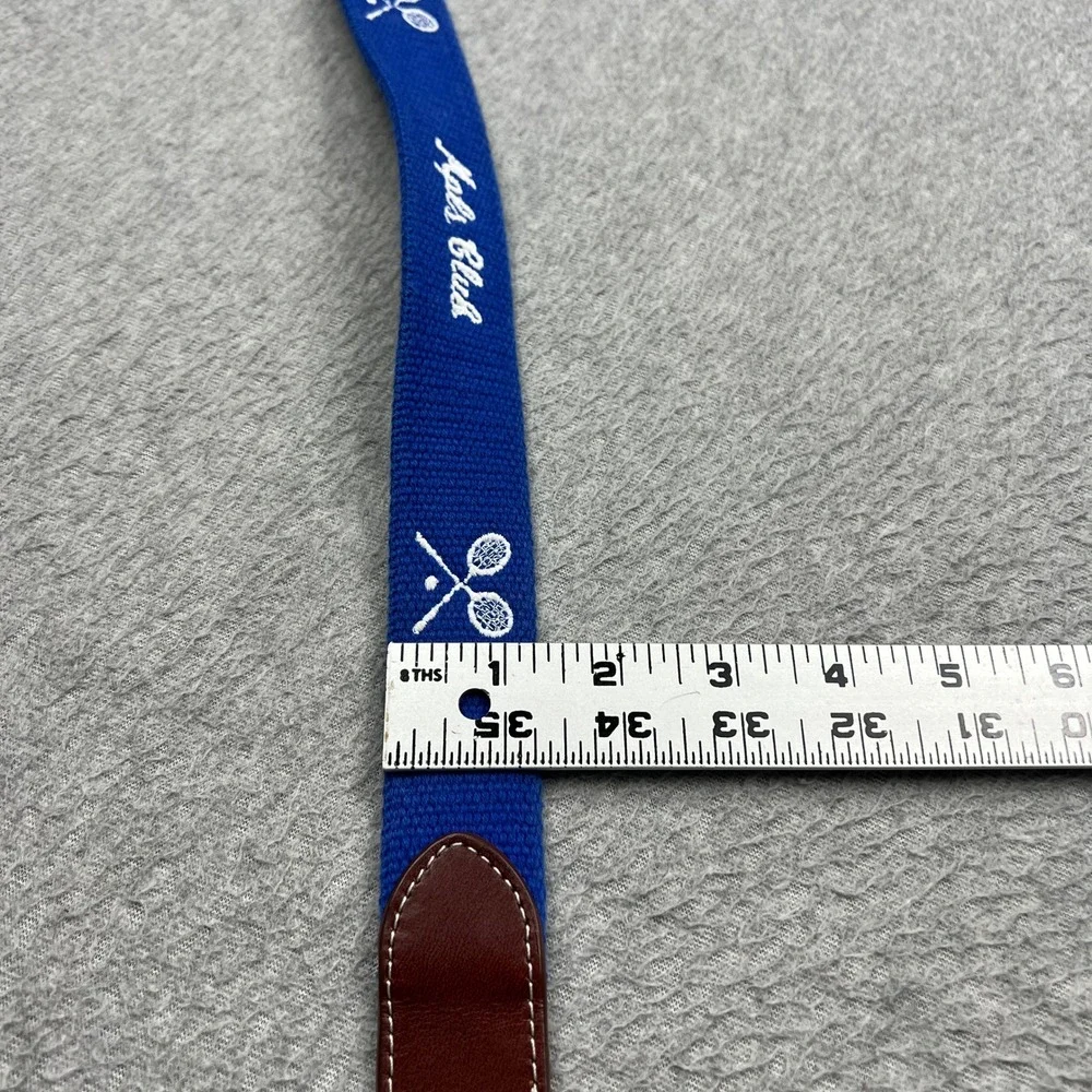 JT Spencer Belt Mens 36 Blue Needlepoint Tennis Rackets Mpls Club Leather USA